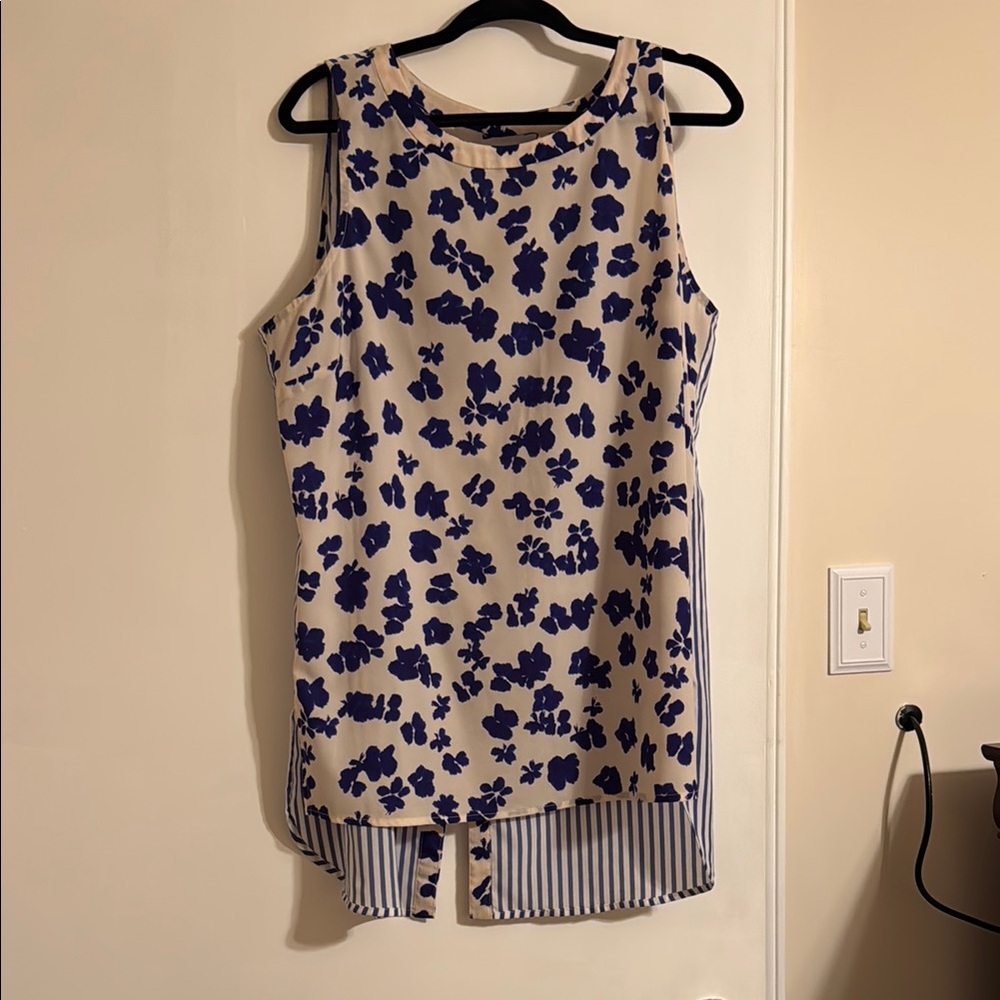Floral Sleeveless Top - Blue and Cream